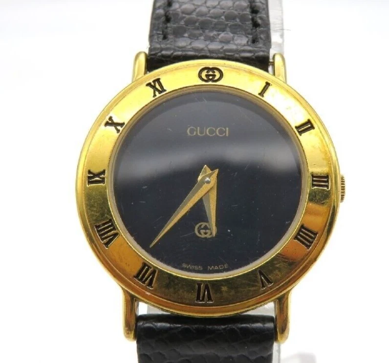 [Presque comme neuve] Montre femme vintage GUCCI 3000L cadran noir plaqué or quartz JAPON