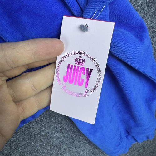 Neu mit Etikett Juicy Conture Jacke Damen 2XL Velours blau Splash kurz geschnitten durchgehender Reißverschluss Kapuze - Bild 2 von 14