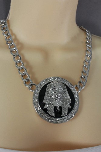 Women Fashion Necklace Silver Metal Chains Hip Hop Egyptian Pharaoh King Pendant - Picture 10 of 10