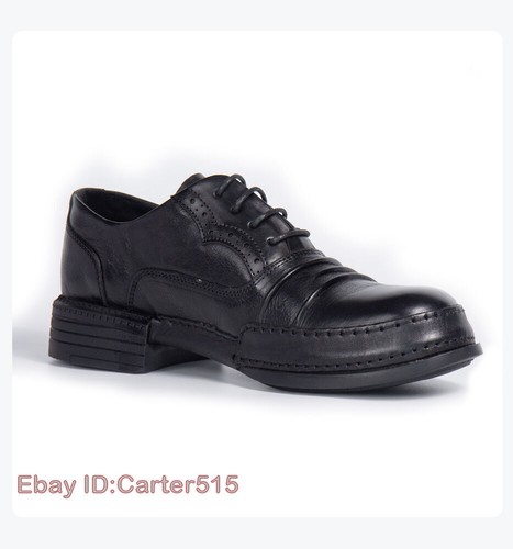 Zapatos de vestir formales tallados de cuero real con cordones punta redonda estilo británico para hombre trabajo - Imagen 18 de 26