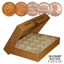 PENNY Direct-Fit Airtight A19 MM Coin Capsule Holders For PENNIES (QTY 50) w/BOX