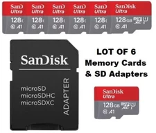 LOT OF 6 - SanDisk 128GB Ultra microSDXC UHS-I Memory Cards with Adapters