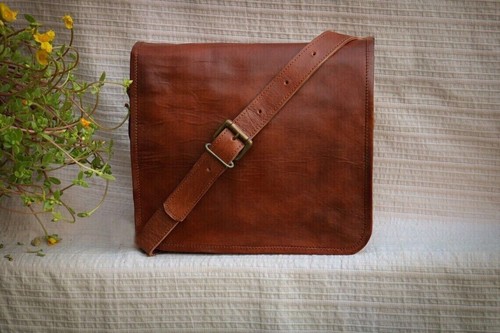 Men's Genuine Shoulder Briefcase Brown Satchel Handmade Bag Leather Vintage 17'' - Picture 4 of 4