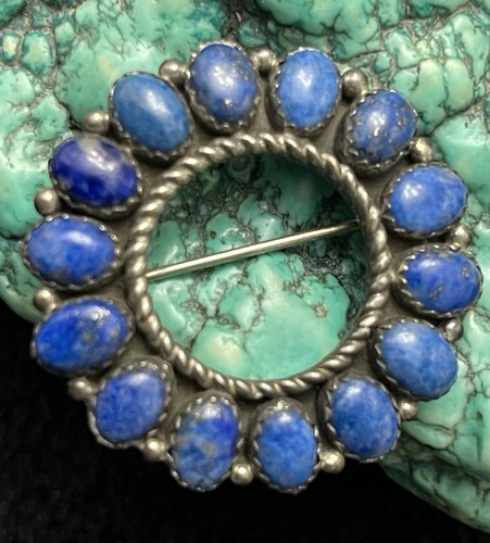 Navajo Bea Tom Sterlingsilber Lapis Anhänger Brosche Anstecknadel 10,4 g 1,25" Vintage EUC! - Bild 1 von 9