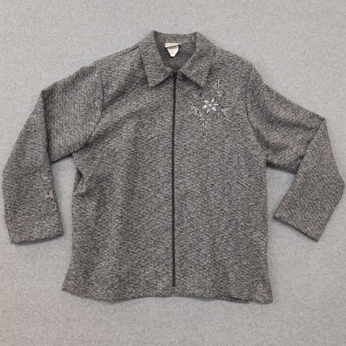Bon Worth Womens Gray Floral Embroidered Zip Up Jacket Size L - Picture 1 of 6