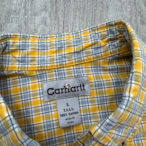 Camicia Carhartt Plaid Bottoni Uomo Grande Alta Giallo Check Manica Lunga Lavoro - Foto 4 di 7