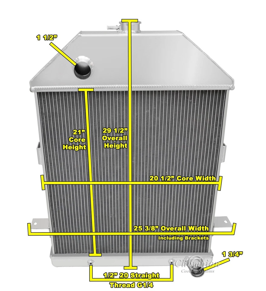 Radiador CHAMPION 4 FILEIRAS TODO EM ALUMÍNIO 1941 FORD TRUCK PICKUP CHEVY ENGINE - Imagem 3 de 3
