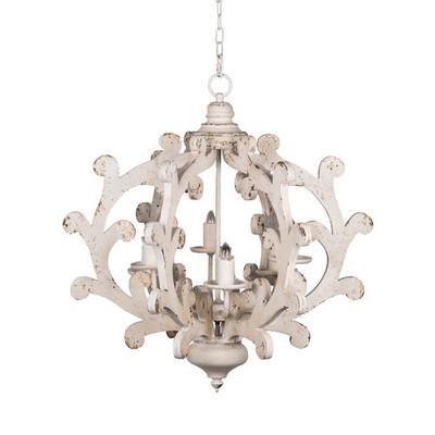 6 - Light Wood Chandelier, Hanging Light Fixture with Adjustable Chain