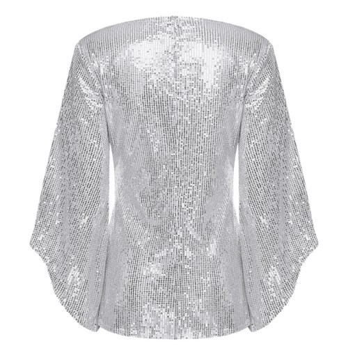 Damen Shirt Party Bluse Prom Tops Unregelmäßig Glitzer Öffnungen Paillette Tanz - Picture 24 of 96