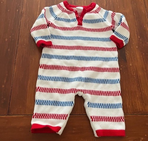 Hanna Anderson Baby Boy Size 70 6-12 Months Stripe Sweater One Piece Jumpsuit - Picture 2 of 10