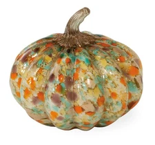 Boston International Handblown Glass Pumpkin Tabletop Décor, Confetti, 7.5x