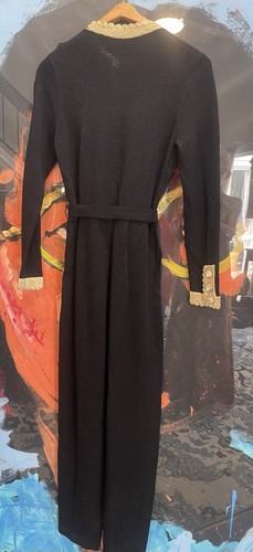 VTG Lillie Rubin Black Knit Pantsuit Jumpsuit Rhinestone Button Gold Trim Size 4 - Picture 6 of 16