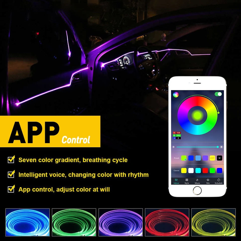 2X 6M LED RGB Coche Interior Atmósfera Luz Tira APP Música Control Lámpara Bluetoo Foto 2 de 4