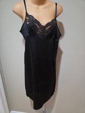 Vintage Vassarette Slip Nightgown Womens 38- 24 Black Lingerie Made in USA