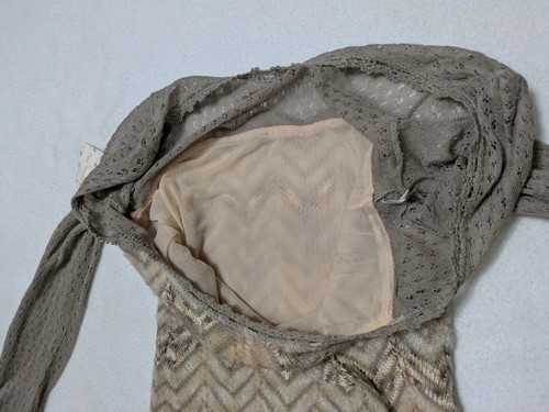 FREE PEOPLE Beige Soft Sweater Dress Short Knit Long Bell Sleeves Academia Sheer - Picture 11 of 18