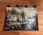 NEW NICKY BOEHME SIGNED COTTAGE FLORAL LANDSCAPE 35”x25 WALL ART LINED TAPESTRY 