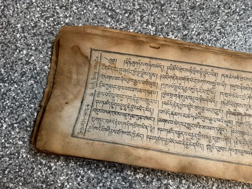 ANTICO MANOSCRITTO GRANDE XILOGRAFIA BUDDISTA TIBETANO MONGOLO FOGLIE 26 foglie - Foto 6 di 8
