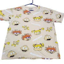 Nickelodeon Rugrats All Over Print T-Shirt Tan Mens Large Tommy Chuckie Angelica