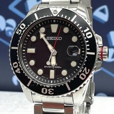 Seiko Prospex V157 0BT0 Solar Diver Mens Watch 33mm Black Dial Stainless