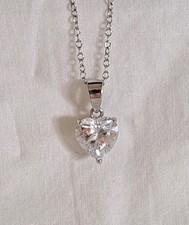STERLING SILVER 925 HEART CZ CUBIC ZIRCONIA SOLITAIRE PENDANT CHAIN NECKLACE