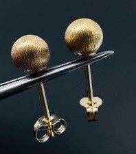 14K Solid Yellow Gold 5mm Textured Etched Ball Stud Earrings, .5g