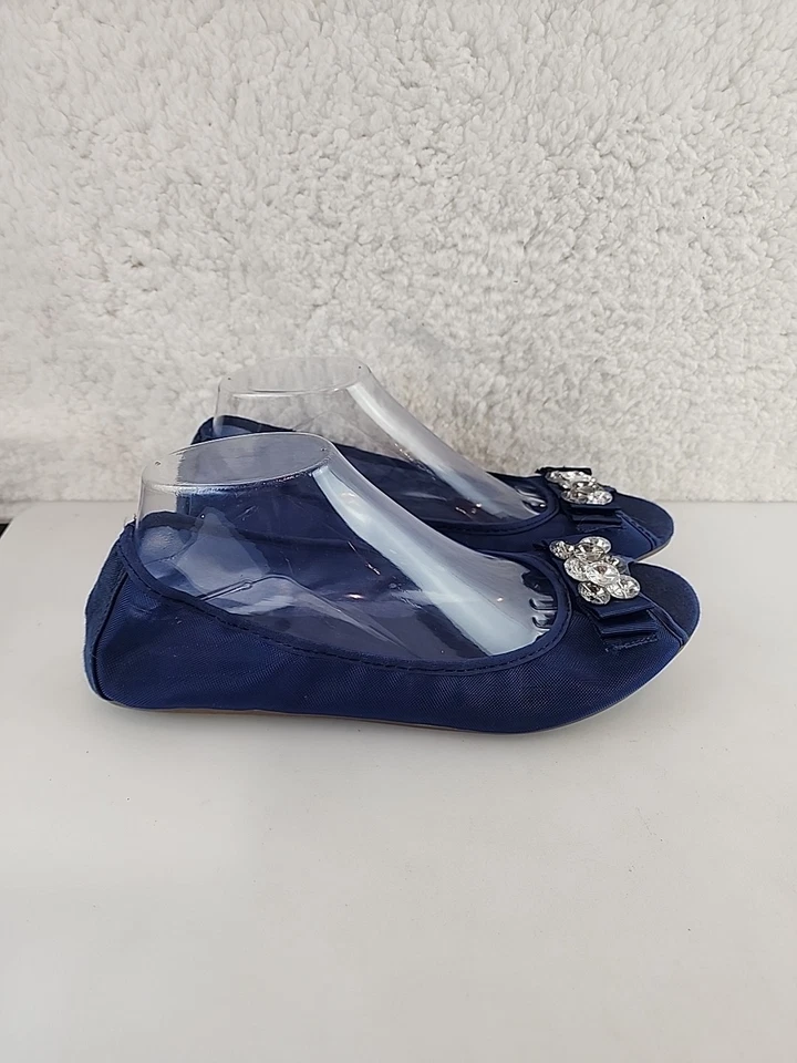 Zapatos planos de ballet Fioni para mujer azul malla estrás adornados talla 9,5 M  Foto 2 de 4