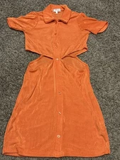 Riley + James Cut Out Slinky  Dress Size M Orange Button Up A7