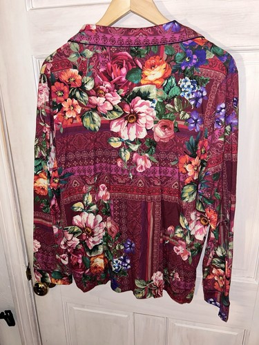 EUC Johnny Was Pima Cotton/Modal Sleep Pajama Top Floral Loungewear Large Womens - Foto 5 di 7