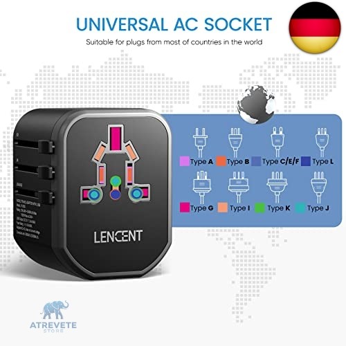 LENCENT Reiseadapter Weltweit Internationaler Reisestecker mit 2 USB Anschlüße A - Bild 6 von 13