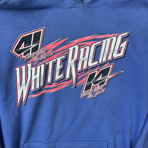 Port & Company Hoodie Men Size XL Blue Long Sleeve Drawstring "WHITE RACING" #14 - Picture 3 of 7