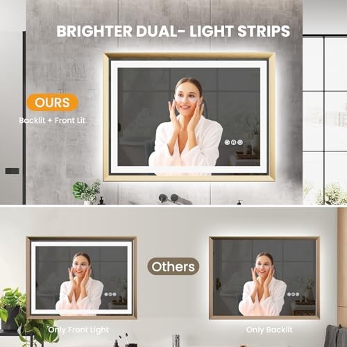 24x32 LED Badspiegel Metallrahmen Frontbeleuchtung & 32"L x 24"B Gebürstetes Gold - Bild 4 von 8