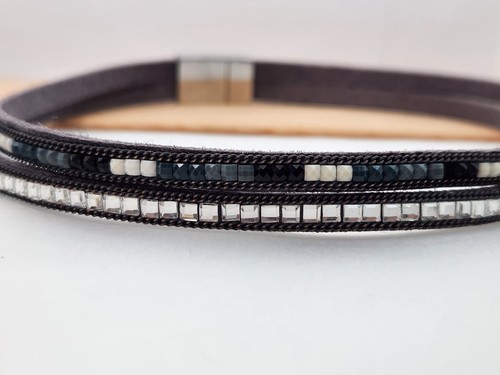 Style Dots Brand Leather Blue Rhinestone 7" Wrap Bracelet Or 14" Choker Necklace - Picture 8 of 9