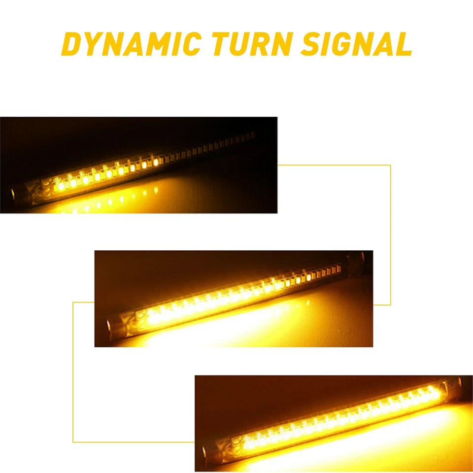 2X Flowing Signal Motorcycle Amber Turn LED 1-10X fork Light Strip White+Amber - Image 3 of 4