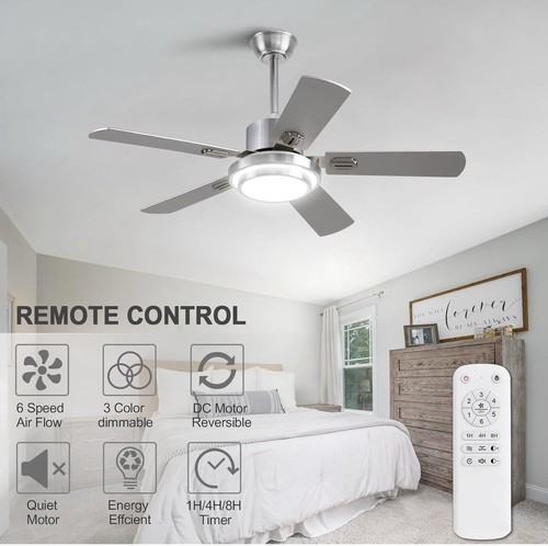 42" Brushed Nickel or Wood Ceiling Fan With Lights And Remote Control Modern - Picture 4 of 7