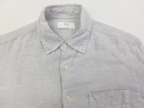 Camisa Uniqlo Talla Pequeña Para Hombre Gris Lino Manga Larga Bolsillo Abotonado - Imagen 9 de 9