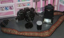 Vintage Ricoh KR-30SP 35mm SLR Film Camera, Lens, Focal M500TS Flash Working