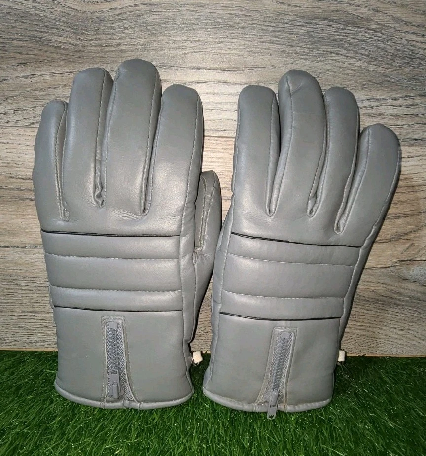 Vintage 70s 80s Vinyl Winter Snow Gloves Mens Retro Gray Size Medium