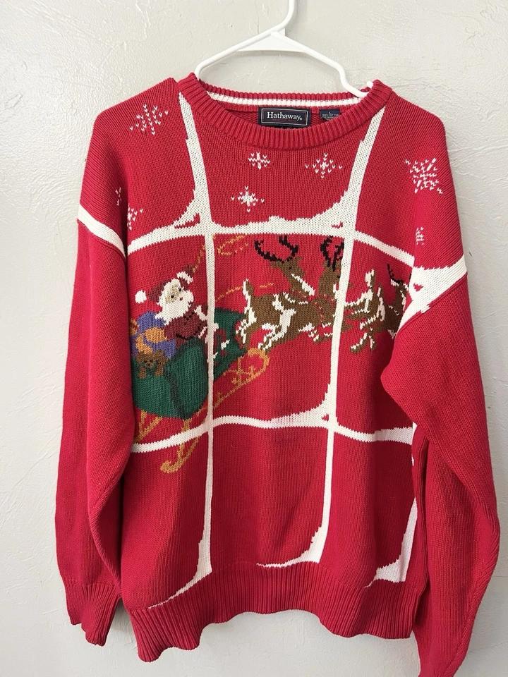 Suéter Hathaway Navidad Adulto L Algodón Mano Intarsia Santa Reno De Colección Foto 2 de 4