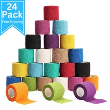 24 Count Self Adhesive Bandage Wrap 2" x 5 Yards (15 feet) Tape Multicolor