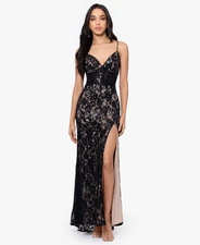 Blondie Nites Juniors' Sequined Lace Corset Gown - Black/Nude - 1
