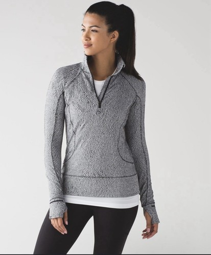 Lululemon Gr. 12 Rush Hour Running Luon Spray schwarz weiß Jacquard halber Reißverschluss Top