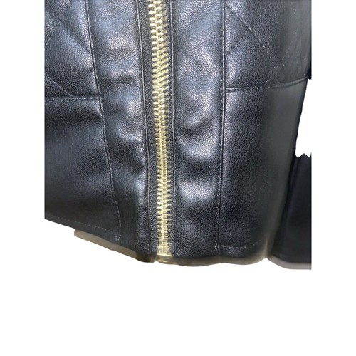 Cole Haan Black Collarless Quilted Faux Leather Jacket Size Medium - Picture 9 of 12