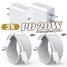 2X For iPhone 15 16e 17 PD Type C Fast Charger Cube Braided USB C To USB C Cable
