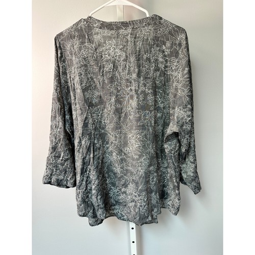 CJ Banks 2X Tunika Oberteil grau weiß Blumen Langarm Knopfleiste Freizeit - Bild 2 von 4