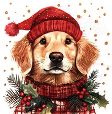 (2) Two Paper Lunch Napkins for Decoupage/Mixed Media - Simon the Dog in winter