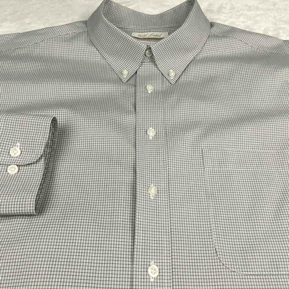 Roundtree & Yorke Gold Label Dress Shirt Mens 18.5-36/37 TALL Gray Check No Iron - Image 4 of 4