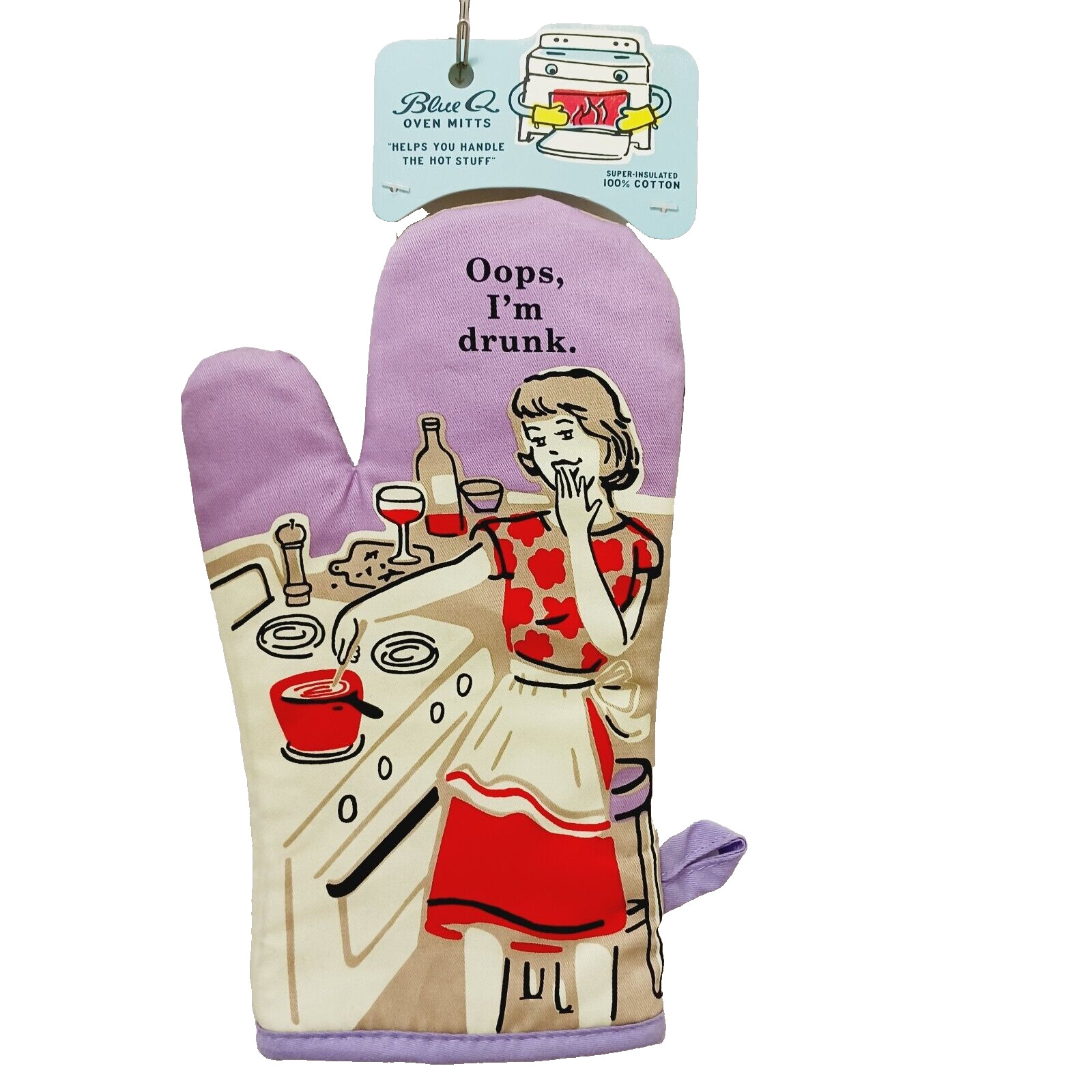 Blue Q Oven Mitt Kitchen Oops I'm Drunk Wine Glass Bottle Cooking Pepper NWT NEW