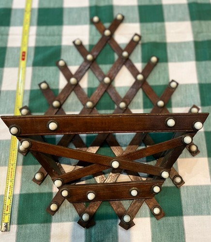 Victorian Wood Lattice Letter Holder Milk Glass Buttons 16x12.5x3.75” - Picture 3 of 5
