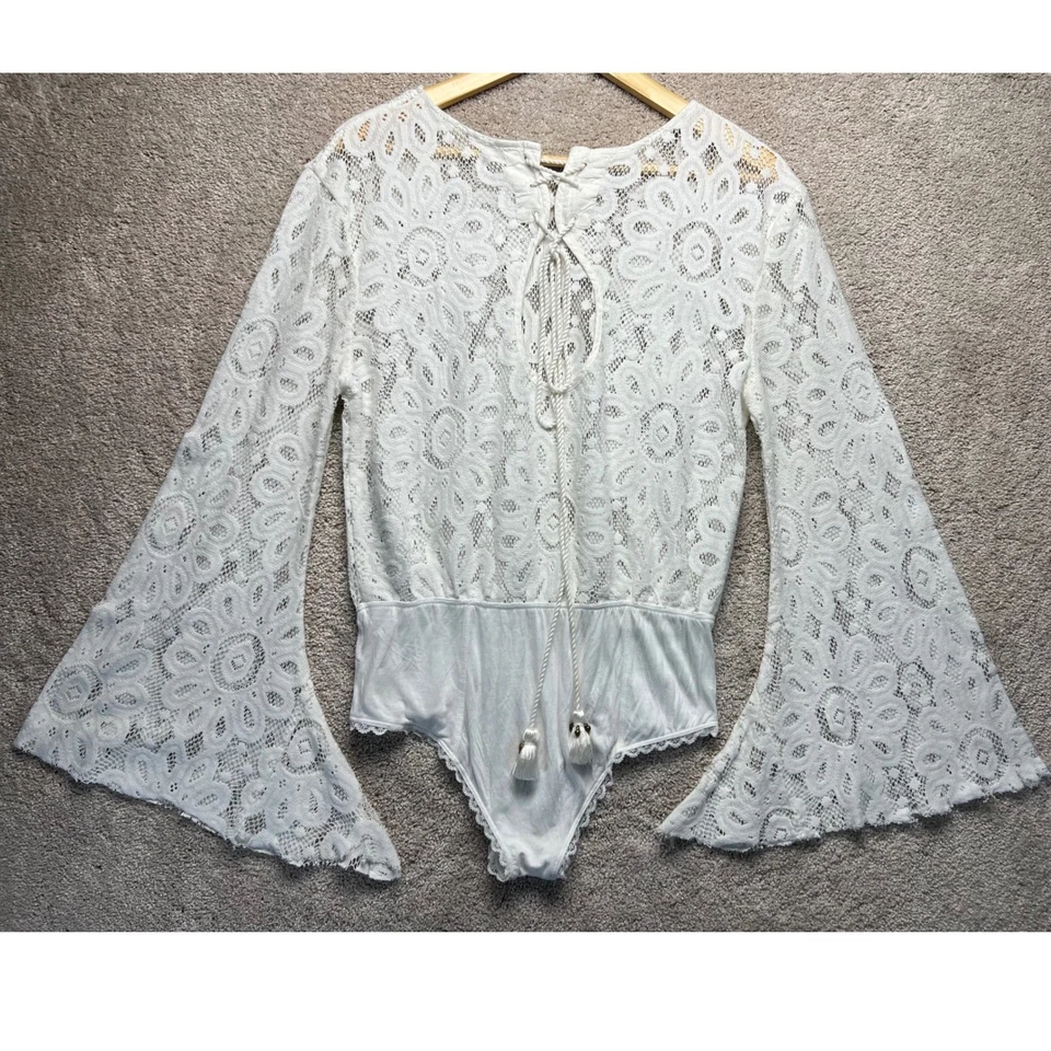 Body Free People Intimately Blanco Encaje Manga Campana Crochet Manga Acampanada Foto 4 de 4