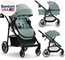 2 in 1 Baby Stroller, High Landscape Infant Stroller & Reversible Bassinet Pram,